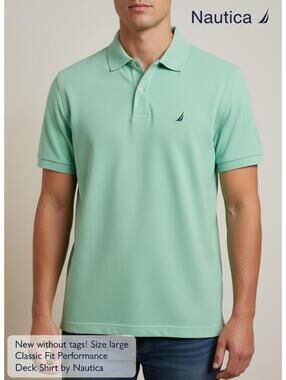 Nautica Classic Fit Performance Deck Polo Shirt Large Mint